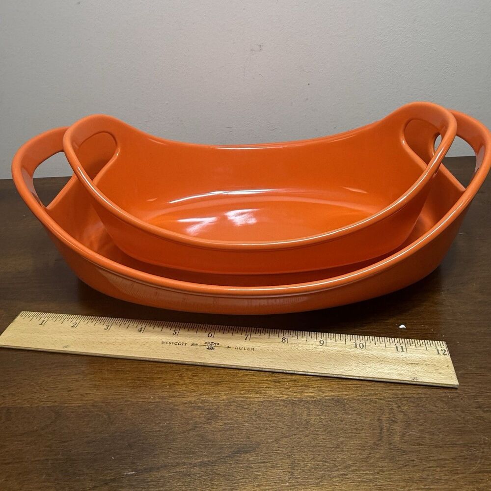 2 Piece Rachael Ray Oval 1.25 Qt & 2.25 Qt Orange Casserole / Baking Dishes - Picture 12 of 12